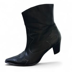 VINTAGE PAUL GREEN Western Cowgirl Cowboy Black Leather Pointed Toe Ankle Boots